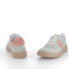 Baskets basses vertes bandes roses en cuir