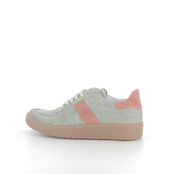 Baskets basses vertes bandes roses en cuir