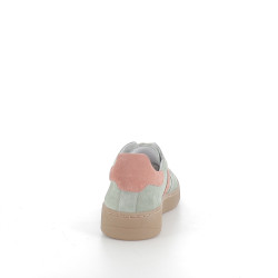 Baskets basses vertes bandes roses en cuir