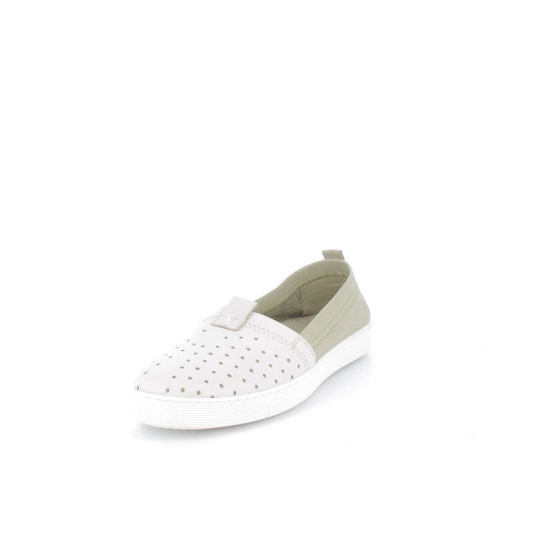Ballerines verts kaki et blanches en cuir