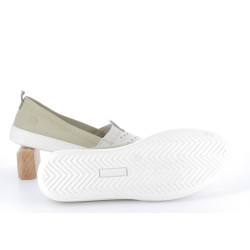 Ballerines verts kaki et blanches en cuir