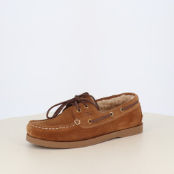 Chaussures Bateaux Femme Cuir Cognac et Creme PHERINA