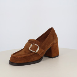 Mocassins à Talon Emilie Karston Camel en Croûte de Cuir