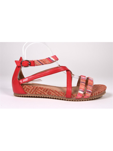 nu pied compensé rouge en cuir